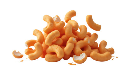 Pile of orange cheese puffs isolated on transparent background