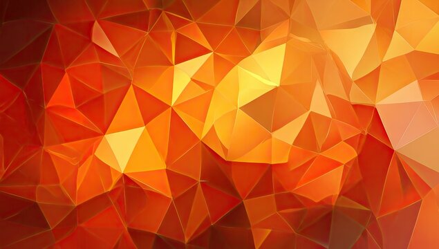 Abstract, geometric design of interconnected triangles, warm hues of orange and yellow
