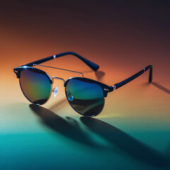 Stylish Sunglasses with Reflective Lenses on Gradient Background for Fashion Accessory
