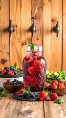 Berry drink with wooden background
