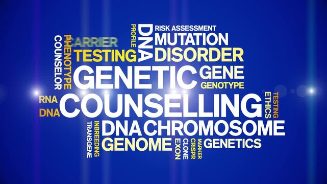 Genetic Counselling animated word cloud-text design animation tag kinetic typography seamless loop.