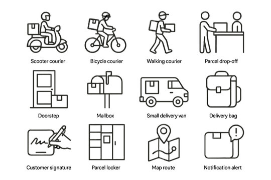 Delivery notification walking icons small mile last mailbox icon parcel vector courier