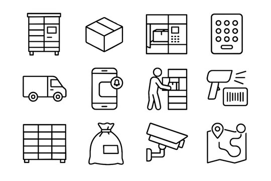 Icon map van row urban unit up parcel barcode locker vector