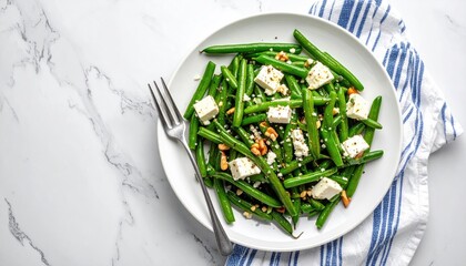 Green bean, feta salad on plate