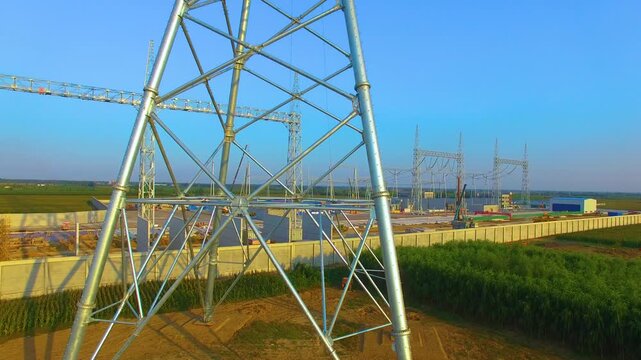 High Voltage 170kV Power Transmission Tower at Industrial Energy Complex