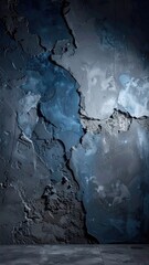 Cracked, textured, blue-lit wall scene