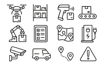 Automated shelves delivery vector inventory package belt icon notification security robotic markers