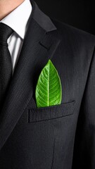 Suit jacket with green leaf in pocket