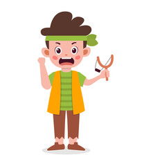 A cartoon boy holds pruning shears and appears to be in a state of surprise or frustration.