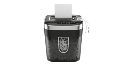 Paper shredder with paper isolated on transparent background for document security and privacy