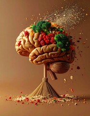 Brain-shaped fruit-veg topiary