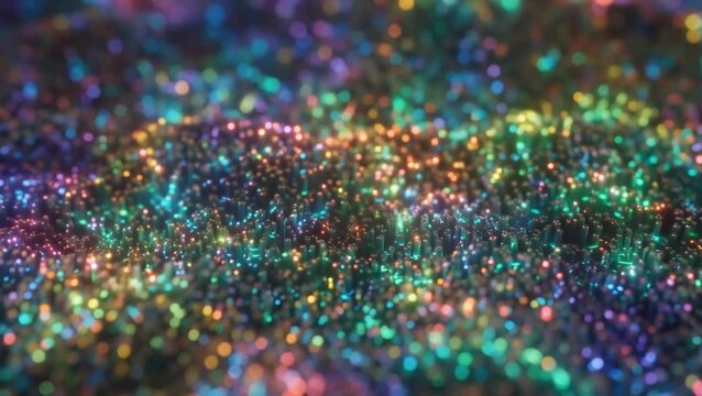 Iridescent rainbow glitter background, shimmering colorful sparkles with bokeh effect, vibrant metallic sequin texture for festive celebration