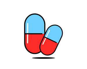 Red and Blue Two Pills Tablet Vector Icon | Medical Treatment, Pharmacy, Drug, and Health Care Symbol