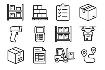Label forklift icon scanner route inventory vector warehouse set checklist stack box