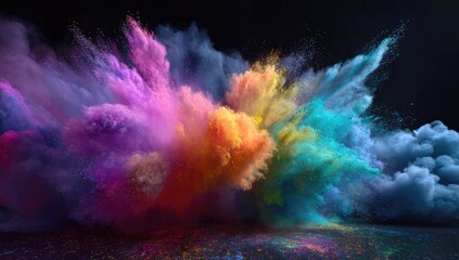 Obraz premium Explosion of vibrant colored powders against a dark background, creating dynamic visual effect