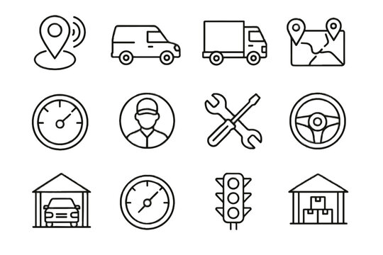 Route warehouse maintenance cargo connected delivery icons icon fleet steering tracker vector