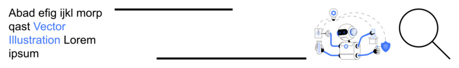 Obraz premium Robotics, artificial intelligence, digital search, data processing, innovation, cybersecurity. A robot interacting with data, search element. Robotics and artificial intelligence concept