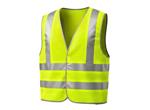 Bright yellow safety vest with reflective stripes isolated on transparent background