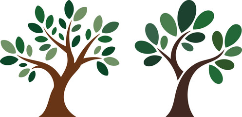 Obraz premium Stylized Tree Vector Icons, Abstract Green Leaf Tree Symbols, Nature and Environment Tree Illustration, tree logo.