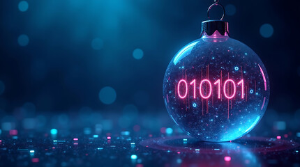 Tech christmas ornament with binary code digital holiday decoration