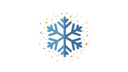 Light blue snowflake with golden sparkles and confetti vector graphic
