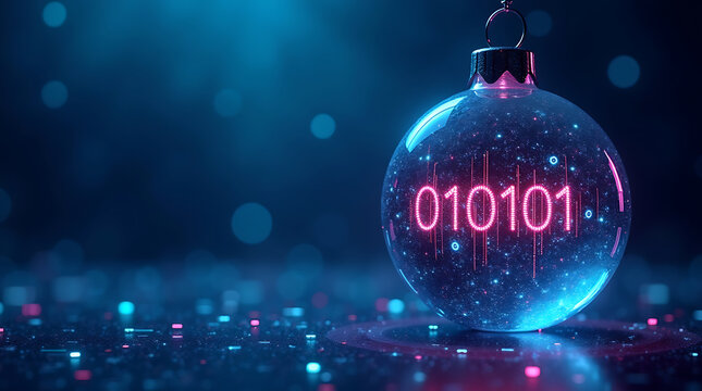 Tech christmas ornament with binary code digital holiday decoration
