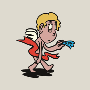 angel character holding tiket to vacation for clothing print