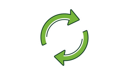 Green circular arrows rotating direction symbol isolated on transparent background