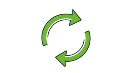 Green circular arrows rotating direction symbol isolated on transparent background