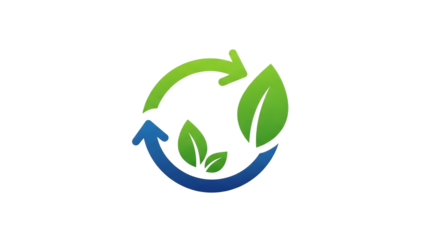 Recycling symbol with leaves green and blue colors isolated on transparent background