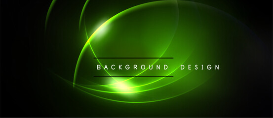 Bright green neon lines form abstract shapes over black background. Text reads background design. Modern, dynamic visual element.