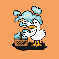 duck havestin cloud cartoon character cute and unique design style for POD design source