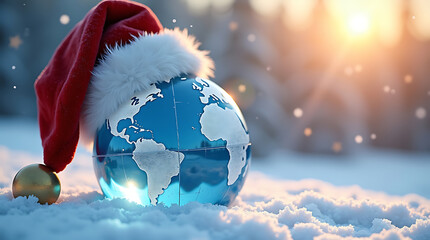 Christmas around the world santa hat globe holiday season winter snow