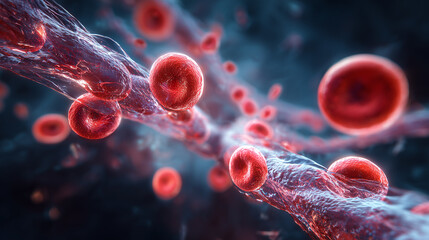 Vivid Red Blood Cells Flow Through a Vein In Close-Up Vascular Scene