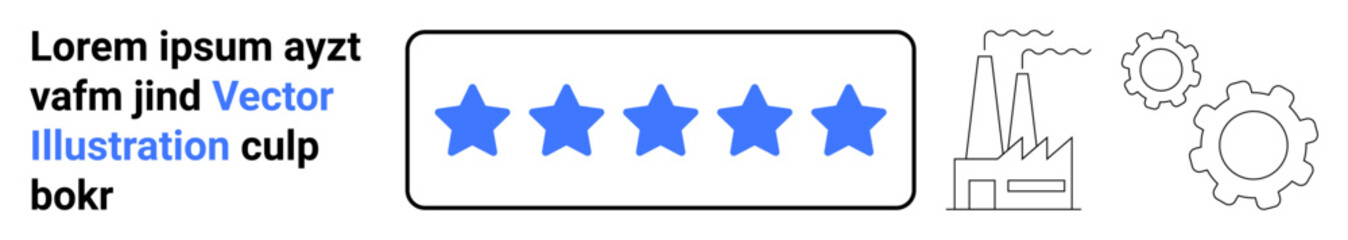 Customer satisfaction, quality assurance, product ratings, manufacturing standards, industrial processes, performance evaluation. Blue five-star rating with factory and gear icons. Customer