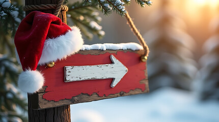 Christmas santa hat arrow sign winter holiday season festive decor