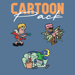 3 cartoon pack design vector unique for merch source or brand print