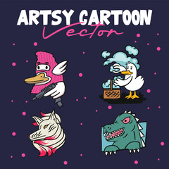 artsy cartoon vector collection design for brand and merch needed