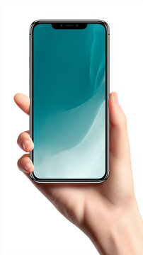 Sleek iPhone In Hand Mockup With Gradient Screen For Tech, Mobile, And Advertising Use