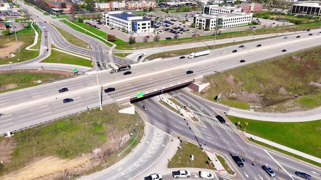 Diverging diamond interchange on I-75 and 14 Mile Road, Madison Heights, Michigan, USA
