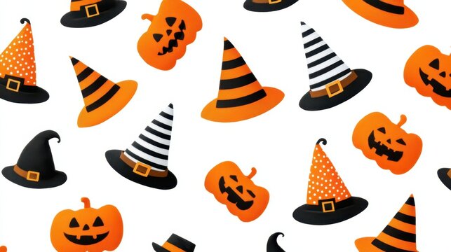 Colorful Halloween Hats and Pumpkins Pattern for Festive Decoration - Powered by Adobe