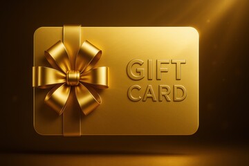 Delivery christmas gifts Golden gift card with shiny bow, symbolizing luxury and celebration. Perfect for special occasions
