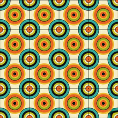 Fototapeta premium Retro target pattern seamless vector design with concentric circles vintage style background for textiles and wallpaper