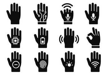 Fototapeta premium Chip control icons embedded wireless volume tech battery vector recognition icon fingerprint