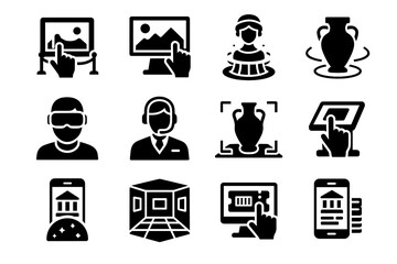 Headset app icons vector museum archive statue room dome virtual icon ar