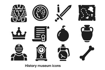 Fototapeta premium Museum icon antique icons history vector fossil statue sword bone crown historical