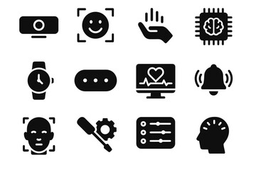 Sensor emotion facial led icon alert vector notification processor tracker band micro