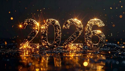 Golden 2026 New Year Celebration with Sparkling Black Background