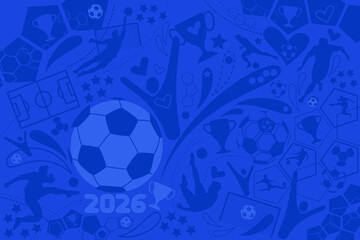 Fototapeta premium Soccer cup red background, football world championship 2026, vector illustration