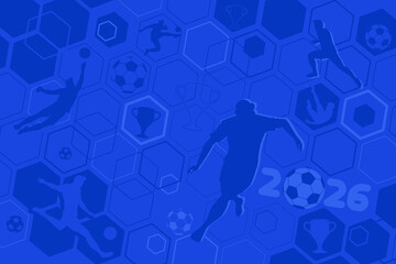 Soccer cup blue background, football championship 2026, vector illustration